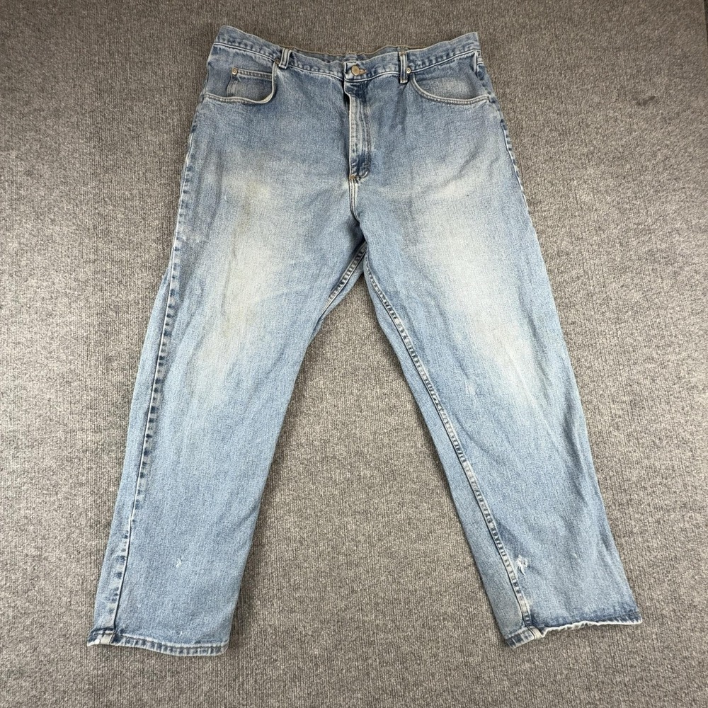 Wrangler Jeans Mens 42x30 Light Wash Relaxed Straight Denim Distressed 91001VS